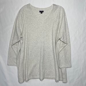 J. Jill Wearever V-Neck Sweater 3XL Light Gray Ribbed Knit 3/4 Sleeve Minimalist